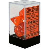 D7-Die Set Dice Translucent Polyhedral Orange/White (7 Dice in Display)