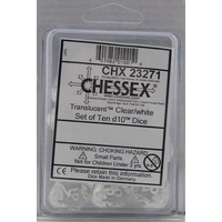 Chessex D10 Dice Translucent Clear/white Set of Ten d10s