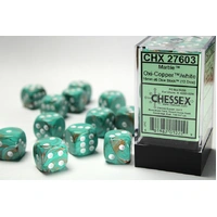 Chessex D6 DiceMarble 16mm d6 Oxi-Copper/white Dice Block (12 dice)