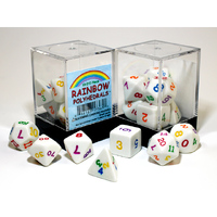 CHX KOP17357 Polyhedral Opaque White w/ Rainbow 7-die set in Plastic box