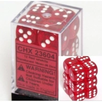 D6 Dice Translucent 16mm Red/White (12 Dice in Display)