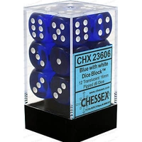 Chessex D6 Translucent 16mm d6 Blue/white Dice Block (12 dice)