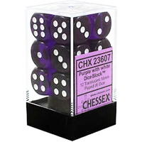 Chessex D6 Translucent 16mm d6 Purple/white Dice Block (12 dice)