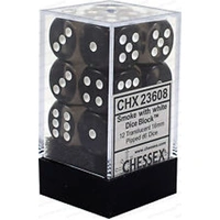 D6 Dice Translucent 16mm Smoke/White (12 Dice in Display)