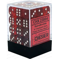 D6 Dice Translucent 12mm Red/White (36 Dice in Display)