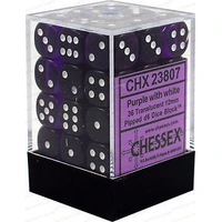 D6 Dice Translucent 12mm Purple/White (36 Dice in Display)