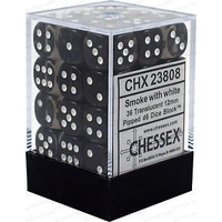 D6 Dice Translucent 12mm Smoke/White (36 Dice in Display)