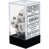 D7-Die Set Dice Opaque Polyhedral White/Black (7 Dice in Display)