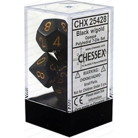 D7-Die Set Dice Opaque Polyhedral Black/Gold (7 Dice in Display)