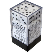 D6 Dice Opaque 16mm White/Black (12 Dice in Display)