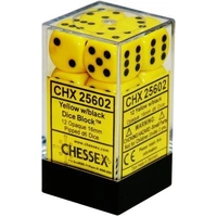 D6 Dice Opaque 16mm Yellow/Black (12 Dice in Display)