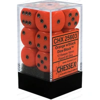 D6 Dice Opaque 16mm Orange/Black (12 Dice in Display)