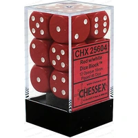 Chessex D6 Opaque 16mm d6 Red/white Dice Block (12 dice)