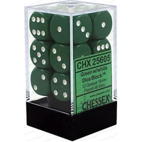 Chessex D6 Opaque 16mm d6 Green/white Dice Block (12 dice)