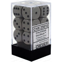 D6 Dice Opaque 16mm Grey/Black (12 Dice in Display)