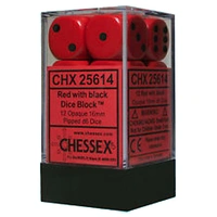 D6 Dice Opaque 16mm Red/Black (12 Dice in Display)