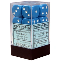 D6 Dice Opaque 16mm Light Blue/White (12 Dice in Display)