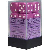 D6 Dice Opaque 16mm Light Purple/White (12 Dice in Display)