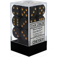 Chessex D6 Opaque 16mm d6 Black/gold Dice Block (12 dice)