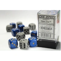 Chessex D6 DiceOpaque 16mm d6 Dixie Dice 12-Die Set (6 Blue/yellow, 6 Dark Grey/black)