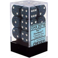 D6 Dice Speckled 16mm Sea (12 Dice in Display)