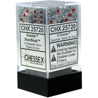 D6 Dice Speckled 16mm Granite (12 Dice in Display)