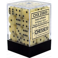 D6 Dice Opaque 12mm Ivory/Black (36 Dice in Display)