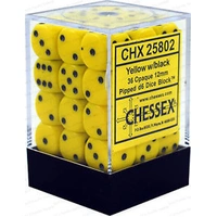 D6 Dice Opaque 12mm Yellow/Black (36 Dice in Display)