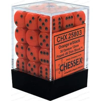 D6 Dice Opaque 12mm Orange/Black (36 Dice in Display)