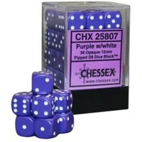 D6 Dice Opaque 12mm Purple/White (36 Dice in Display)