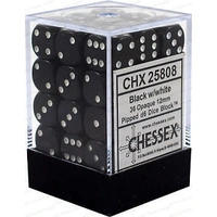 Chessex D6 Opaque 12mm d6 Black/white Dice Block (36 dice)