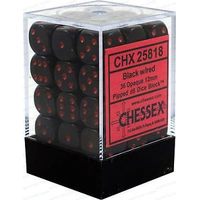 D6 Dice Opaque 12mm Black/Red (36 Dice in Display)