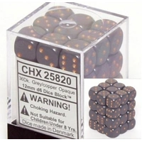 D6 Dice Opaque 12mm Dark Grey/Copper (36 Dice in Display)