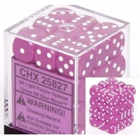 D6 Dice Opaque 12mm Light Purple/White (36 Dice in Display)