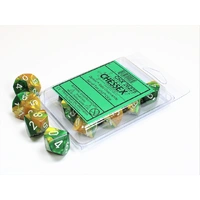 Chessex D10 DiceGemini Gold-Green/white Set of Ten d10s