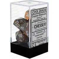 D7-Die Set Dice Gemini Polyhedral Copper-Steel/White (7 Dice in Display)