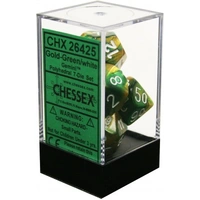 D7-Die Set Dice Gemini Polyhedral Gold-Green/White (7 Dice in Display)