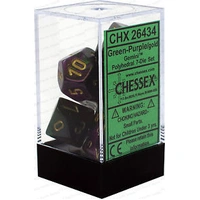 D7-Die Set Dice Gemini Polyhedral Green-Purple/Gold (7 Dice in Display)