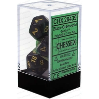 D7-Die Set Dice Gemini Polyhedral Black-Green/Gold (7 Dice in Display)