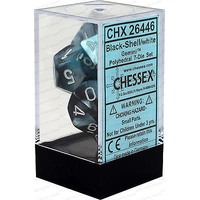 D7-Die Set Dice Gemini Polyhedral Black-Shell/White (7 Dice in Display)