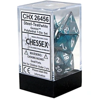 D7-Die Set Dice Gemini Polyhedral Steel-Teal/White (7 Dice in Display)