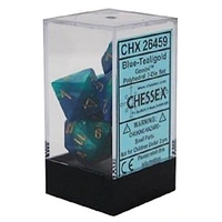 D7-Die Set Dice Gemini Polyhedral Blue-Teal/Gold (7 Dice in Display)