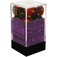 Chessex D6 Gemini 16mm d6 Purple-Red/gold Dice Block (12 dice)