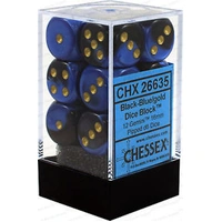 Chessex D6 Gemini 16mm d6 Black-Blue/gold Dice Block (12 dice)