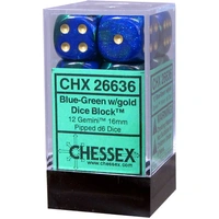 Chessex D6 Gemini 16mm d6 Blue-Green/gold Dice Block (12 dice)