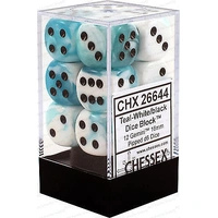 D6 Dice Gemini 16mm Teal-White/Black (12 Dice in Display)