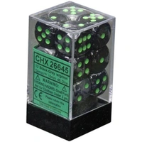 Chessex D6 Gemini 16mm d6 Black-Grey/green Dice Block (12 dice)