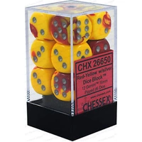 Chessex D6 Gemini 16mm d6 Red-Yellow/silver Dice Block (12 dice)