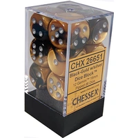 D6 Dice Gemini 16mm Black-Gold/Silver (12 Dice in Display)