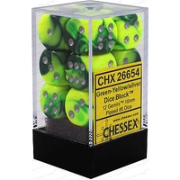 Chessex D6 Gemini 16mm d6 Green-Yellow/silver Dice Block (12 dice)